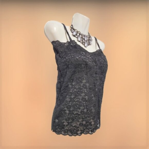 Black Lace Long Camisole Lace Tank Top Stretchy Long Camisole - Size L- NEW - Picture 2 of 15